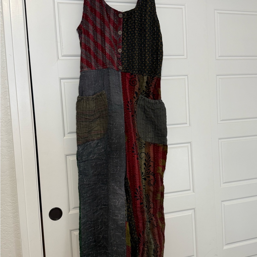 Kantha over dyed overalls. Medium.
